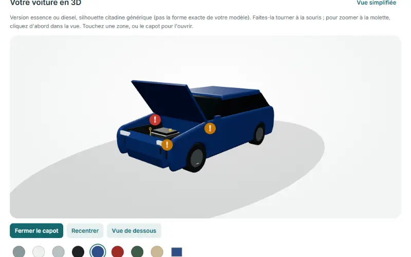 Capture de la voiture en 3D, capot ouvert