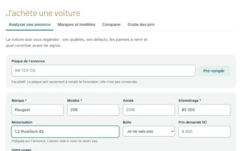 Capture de l'écran « J'achète » : l'analyse d'une annonce