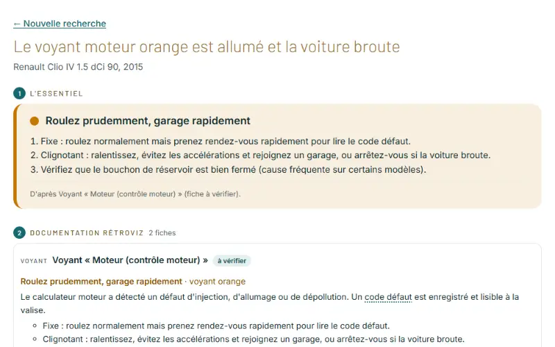 Capture de l'écran « Problème » : l'essentiel, la documentation et l'explication